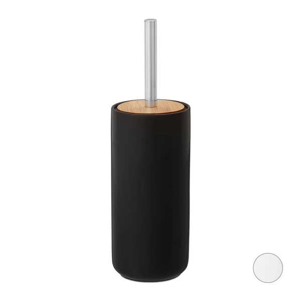 Barnat WC kefe és tartó acél nyéllel bambusz tetővel és kerámia tartóval fekete színben