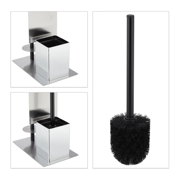 Okona acél wc kefe és papírtartó garnitúra alsó része és a fekete színű wc kefe