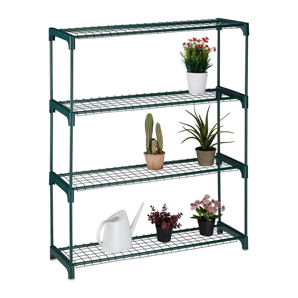 Jaran négy emeletes acél virágtartó állvány zöld színben cserepes növényekkel