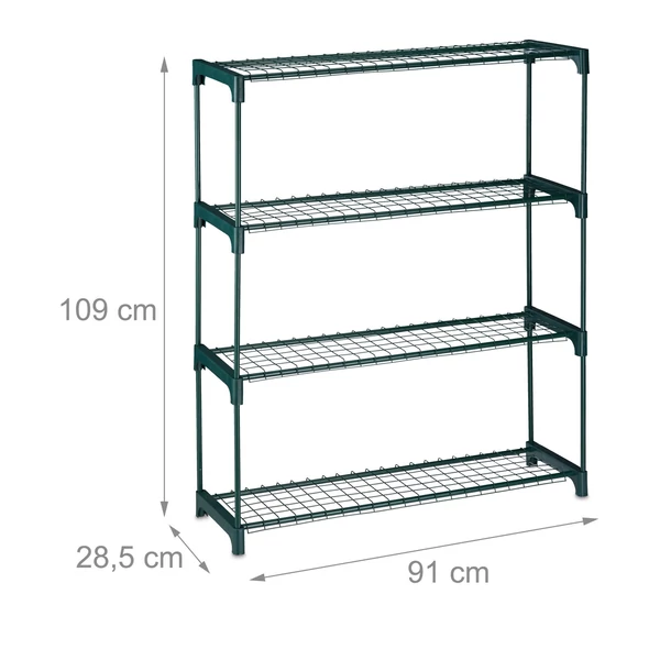 Jaran négy emeletes bővíthető sötétzöld virágtartó állvány összeszerelve külső méretekkel