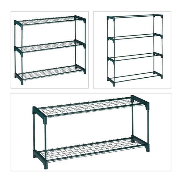 Kettő, három és négy szintesre összeállított jaran virágtartó állvány üresen