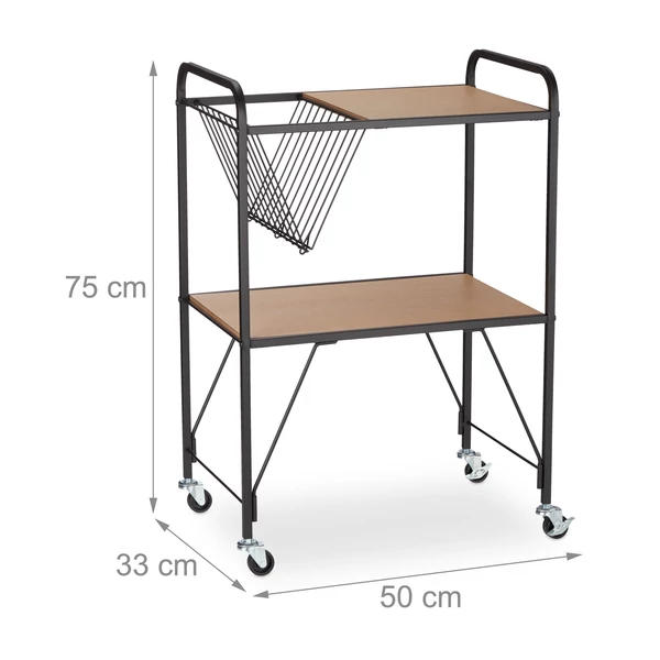 Eden acélvázas újságtartós rekesszel felszerelt zsúrkocsi külső méretekkel