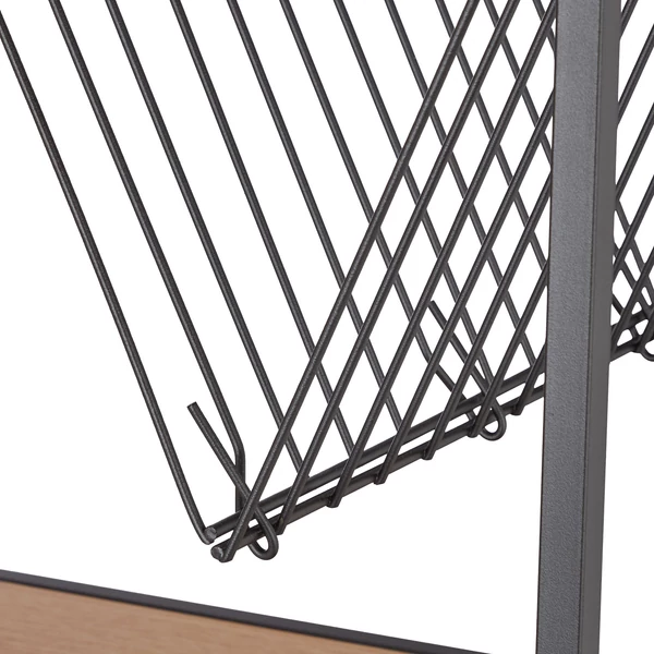 Acélból készült hálós újságtartó rekesz fekete színben egy eden találókocsi és zsúrkocsi tetején