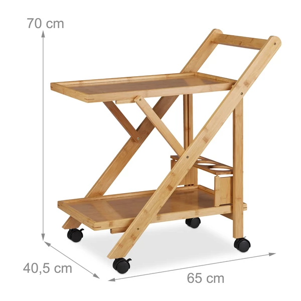 Paul bambusz összecsukható zsúrkocsi üresen használatra készen méretekkel